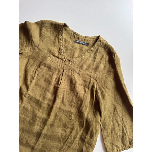 GUDRUN SJODEN Lagenlook Olive Green Linen Oversized V-Neck Tunic Dress, Size M - Picture 6 of 14